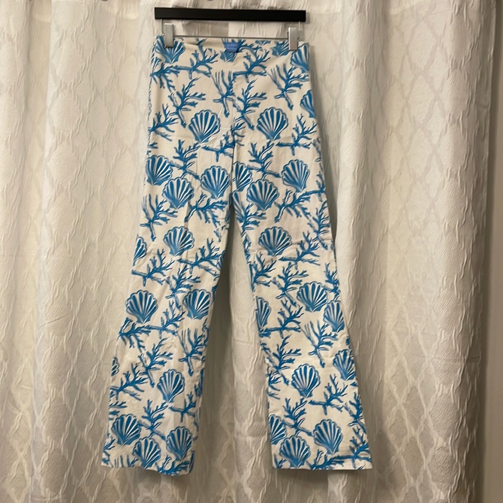 ts dixin beach themed pants with flared leg and lined. Blue and white Size 2